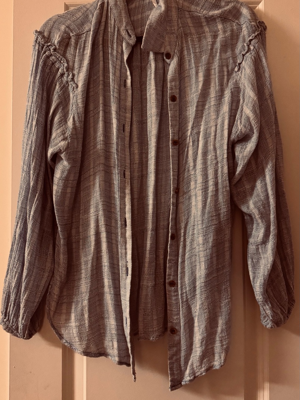 Free People Light Blue Gauze Button Top